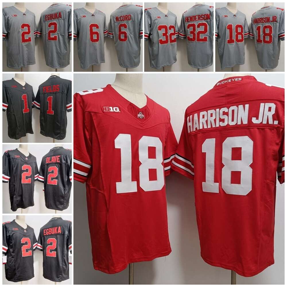 Ohio State Buckeyes College 18 Marvin Harrison Jr Gray Football Jerseys 6 Kyle McCord 2 Emeka Egbuka Joey Bosa 97 Red White Gray Mens Jerseys