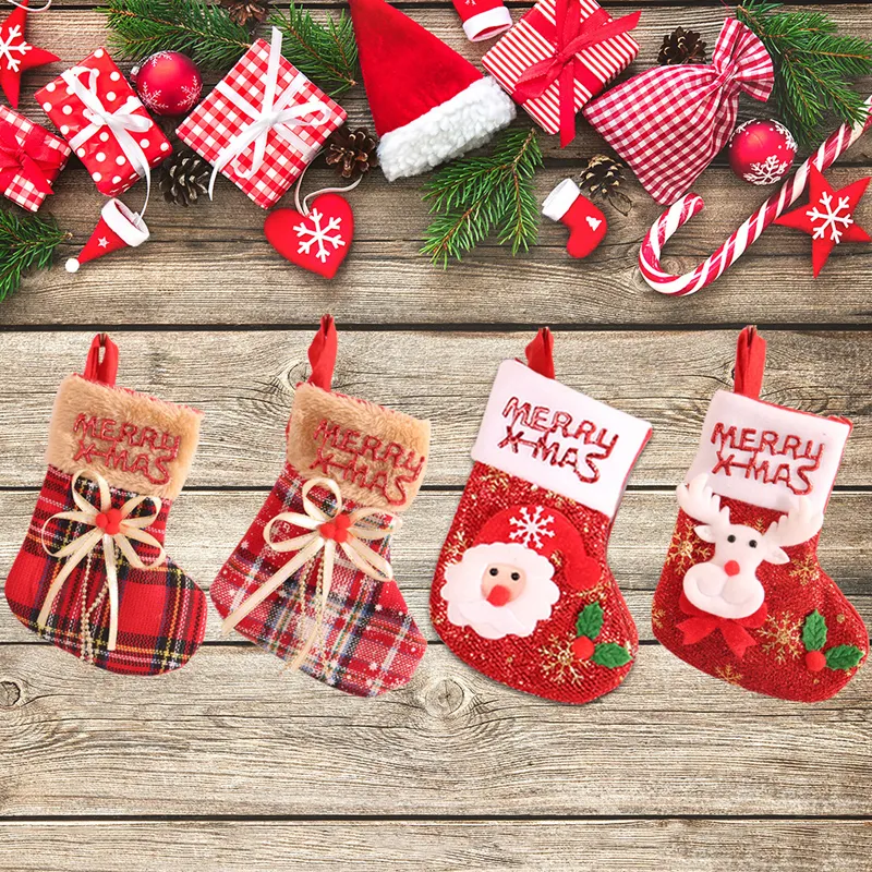 Tree Decoration Stocking Xmas Fireplace Hanging Sock Gift Bags Merry Christmas Santa Snowman Bowknot Stockings Ornament