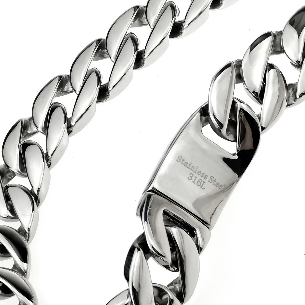 Chokers Top Quality Silver Tone 32mm Width 316L Stainless Steel Polished Curb Solid Heavy Long Chain Jewelry 231024