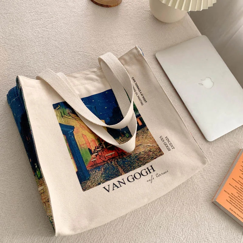 Evening Bags Poetry Lif Van Gogh coffee house Classic Thick Cotton Canvas Bag Style Zipper Single Shoulder Shopping Tote bag 231024