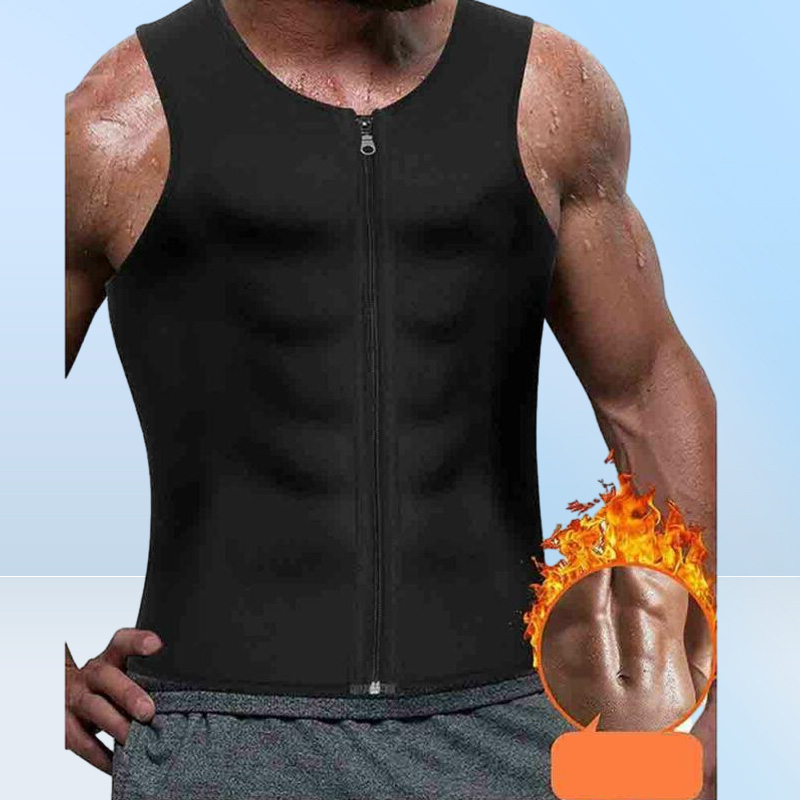 Men039s Vests Workout Trainer Vest Tank Tops Sweat Sauna Waist Body Shaper Slim Male Athletic Gym Zipper Tee Shirt Plus Size8819972