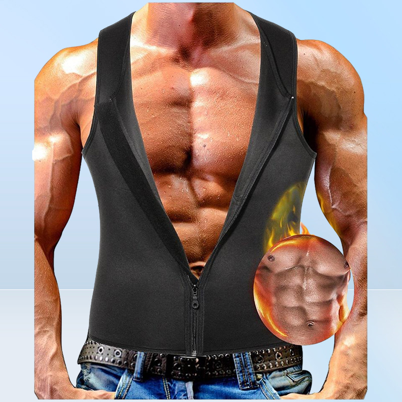 Men039s Vests Workout Trainer Vest Tank Tops Sweat Sauna Waist Body Shaper Slim Male Athletic Gym Zipper Tee Shirt Plus Size8819972