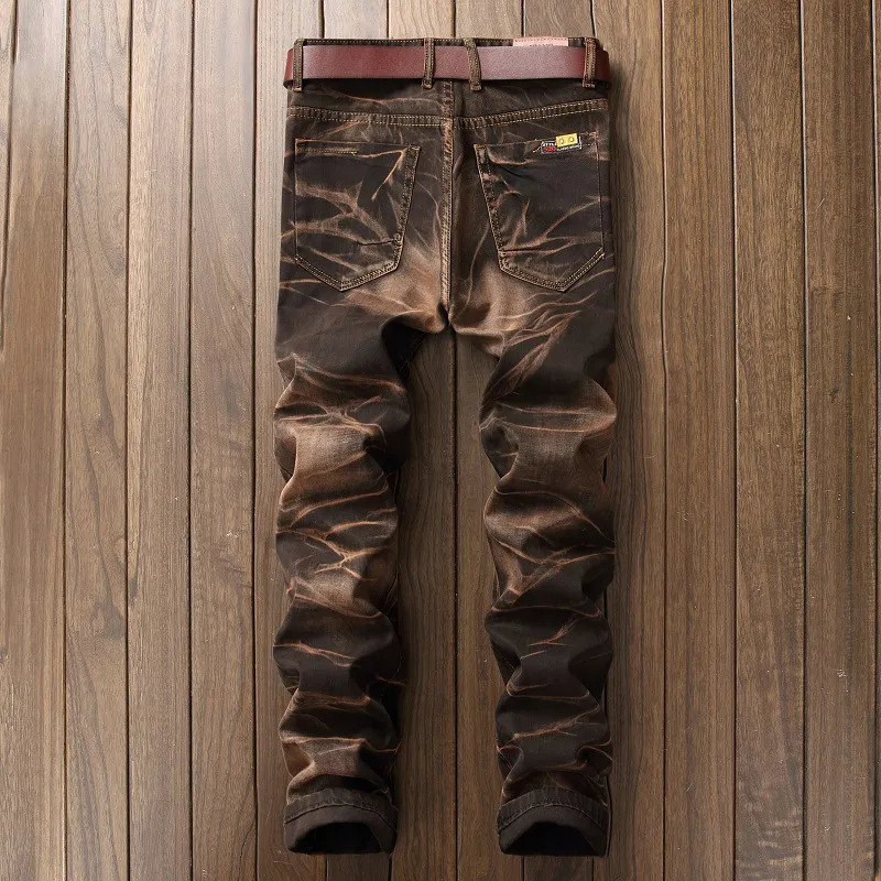 Mens Jeans High Quality Men Casual Coated Slim Straight Pleated Biker Pants Male Denim Plus Size 42 231024