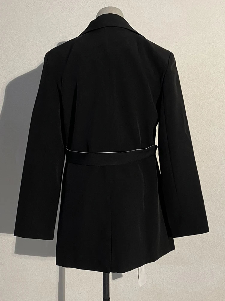 Women's Suits Blazers EAM Women Black Contrast Color Pocket Blazer Lapel Long Sleeve Loose Fit Jacket Fashion Spring Autumn 1S39401 231023