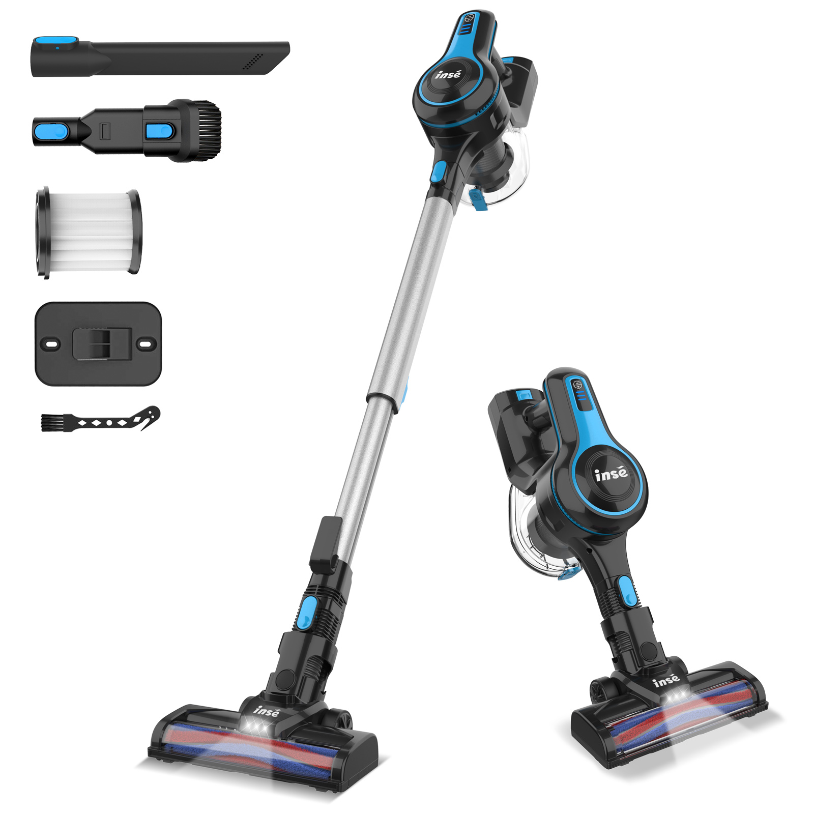 INSE Cordless Vacuum Cleaner, 6-in-1 Rechargeable Stick Vacuum with 2200 m-A-h Battery, Powerful Lightweight Vacuum Cleaner, Up to 45 Mins Runtime for