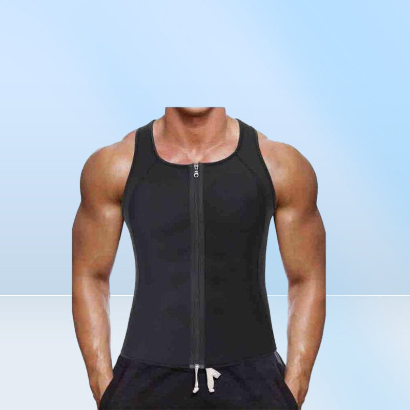 Men039s Vests Workout Trainer Vest Tank Tops Sweat Sauna Waist Body Shaper Slim Male Athletic Gym Zipper Tee Shirt Plus Size8819972