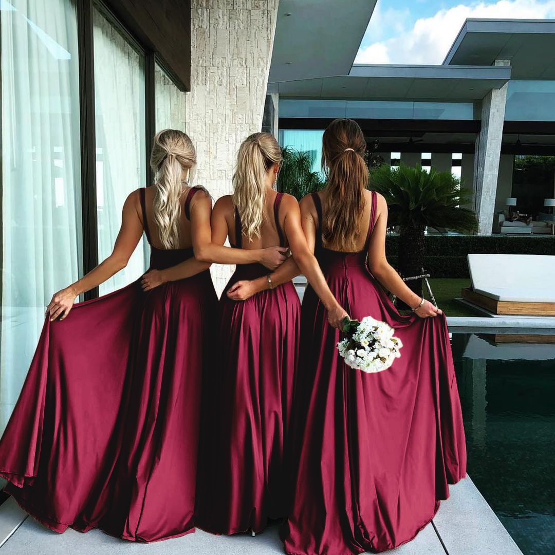 Bridesmaid Colors Dresses Women Sister Group Dress Sexy Split V Neck Backless Sleeveless Formal Wedding Evening Party Gowns