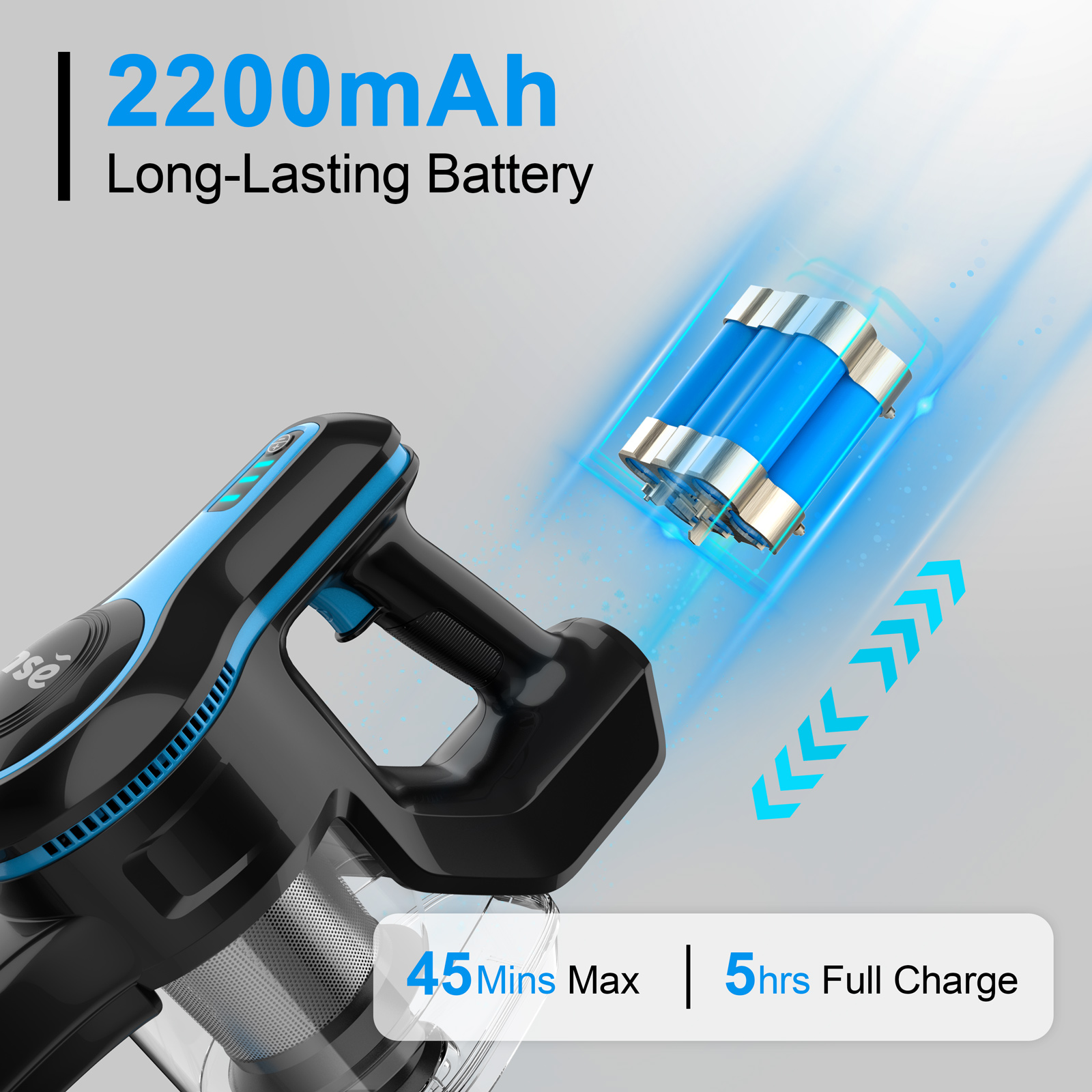 INSE Cordless Vacuum Cleaner, 6-in-1 Rechargeable Stick Vacuum with 2200 m-A-h Battery, Powerful Lightweight Vacuum Cleaner, Up to 45 Mins Runtime for