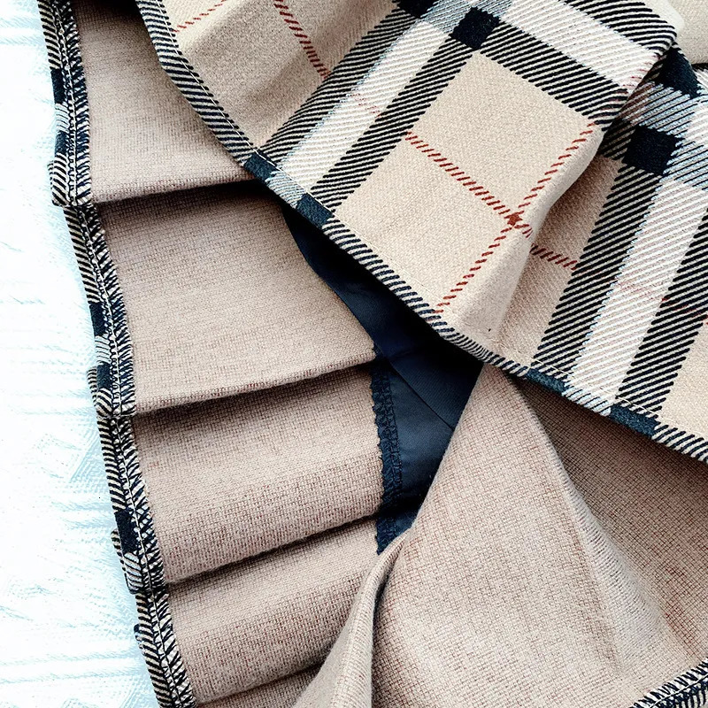 Skirts Contrast Color Plaid Striped Skirt Korean Version of Pleated Autumn High Waist A Line Mini Student Style Sweet 231023