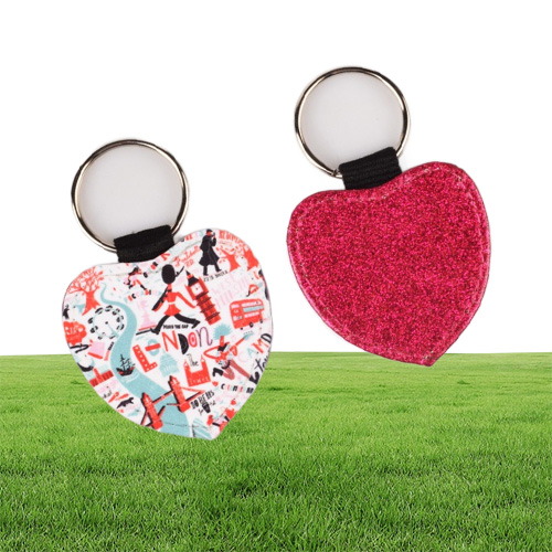 PU Leather Sublimation Keychain Home Blanks Heat Transfer Round Shape Glitter Backside Keyring DIY Gift1207667