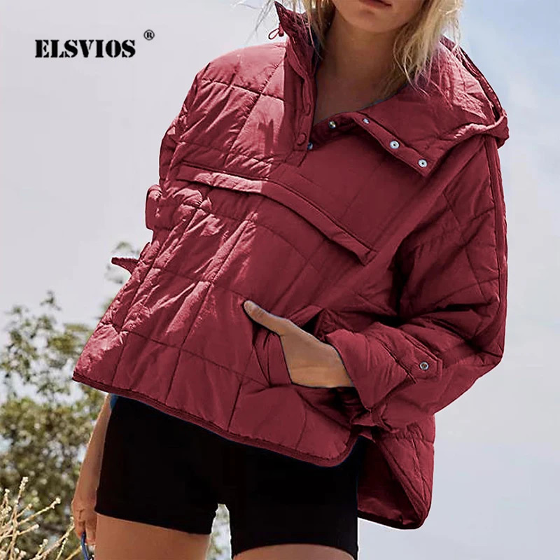 Womens Down Parkas Autumn Winter Solid Color Padded Jacket For Women Fashion Pockets Long Sleeves Hooded Pullovers Japanese And Korean Casual Coats 23