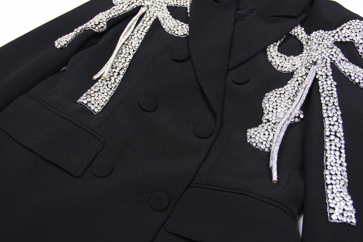 1019 2023 Autumn Milan Runway Coat Jackets Long Sleeve Lapel Neck Black White Beads High Quality Button Fashion Womens Clothes MANSHA