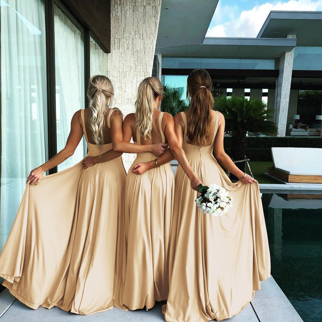 Bridesmaid Colors Dresses Women Sister Group Dress Sexy Split V Neck Backless Sleeveless Formal Wedding Evening Party Gowns