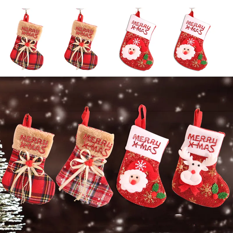 Tree Decoration Stocking Xmas Fireplace Hanging Sock Gift Bags Merry Christmas Santa Snowman Bowknot Stockings Ornament