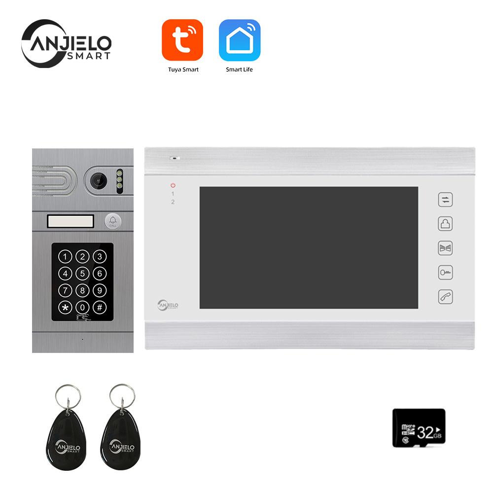 WIRED Video Intercom System 7 Inches Video Doorbell Door System Kits Support Unlock Monitoring for Villa Home Office Apartment