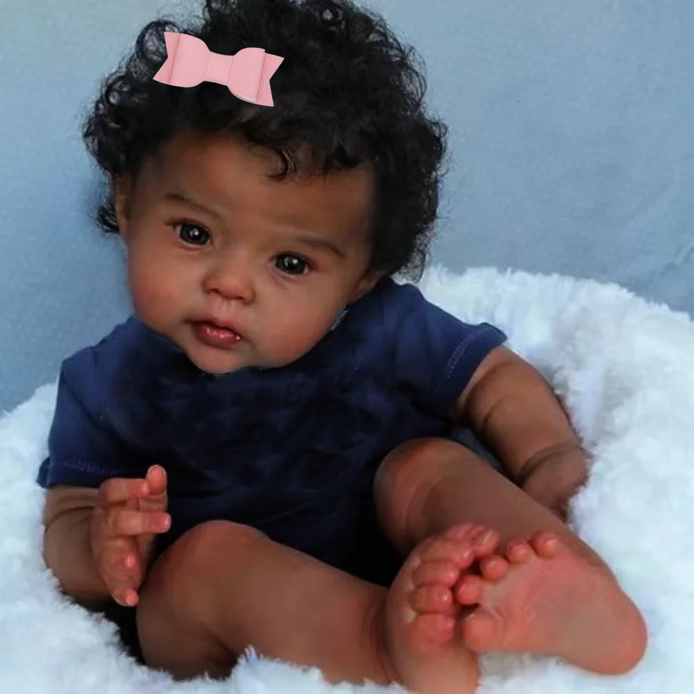 Dolls 20Inch African American Doll Raven Dark Skin Reborn Baby Finished born With Rooted Hair Handmade Toy Gift For Girls 231023