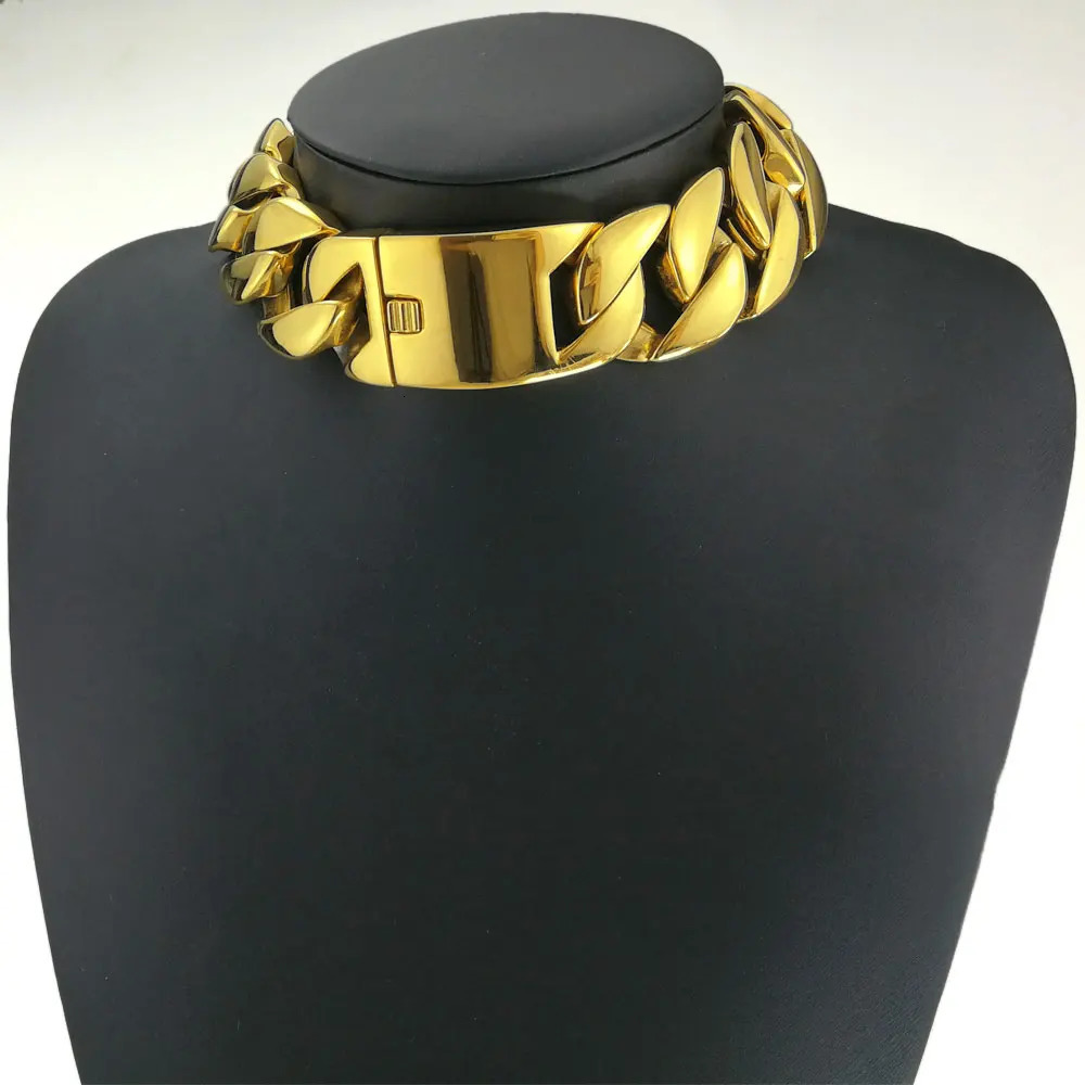 Chokers Gold Color 316L Stainless Steel All Polished 31mm Width Very Heavy Long Chain 40-55cm Necklace Jewelry N397 231024