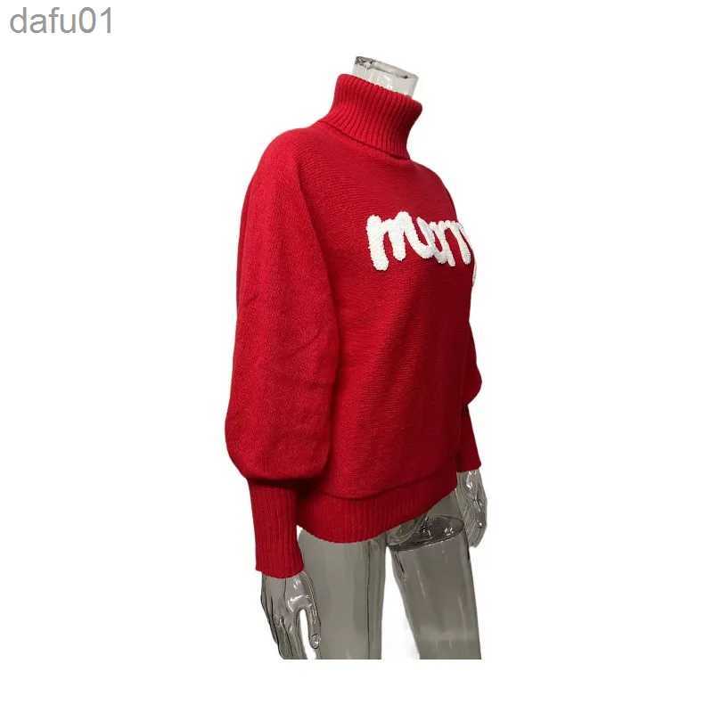 Women's Sweaters Fall Winter 2023 Sweater Women Holiday Red Merry Letters Loose Sweater Turtleneck Batwing Sleeve Pullover Tops Jumper 38916L2310