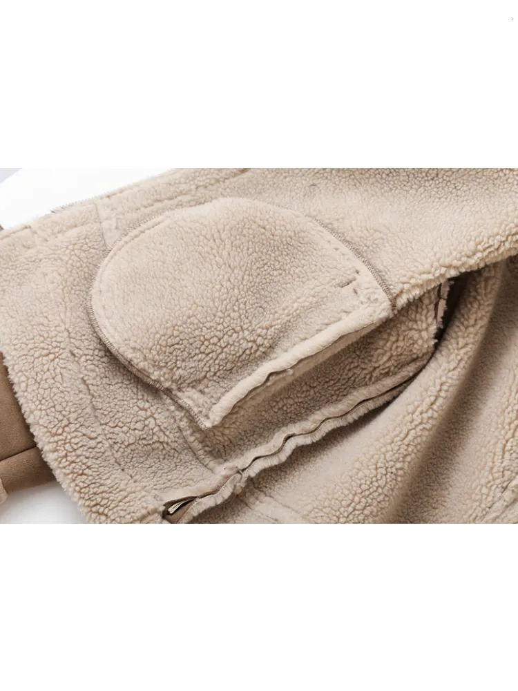 Womens Jackets ZACK RAIN Brown Jacket For Women Winter Vintage Fur Integrated Lapel Long Sleeves Female Outwears Chic 231024