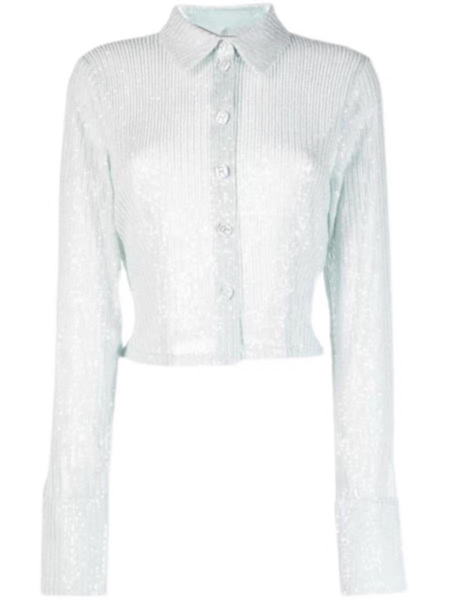 Lingshan Sa-Qu-n design sense, niche, slightly transparent, short blue sequin wide leg pants, women's summer new style