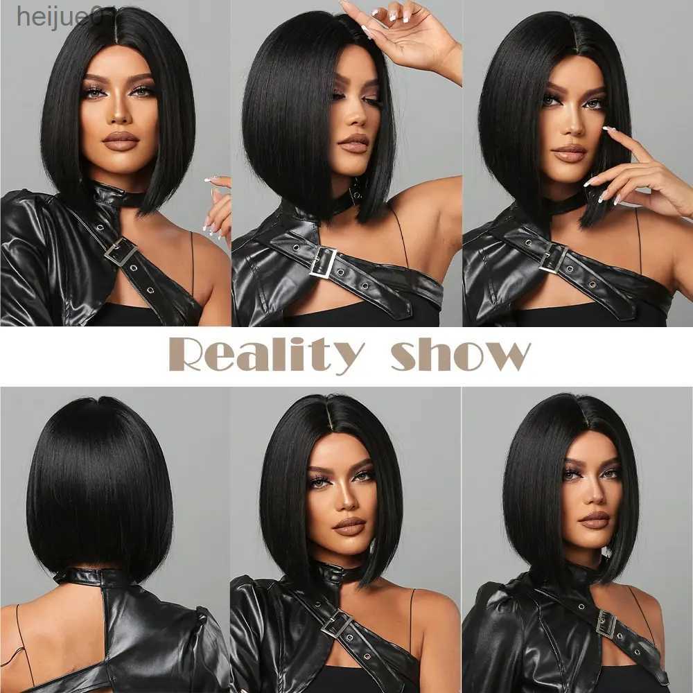 Synthetic Wigs Natural Hairline Hair For Black Women Short Straight Bob Middle Part Heat Resistant Synthetic Wig For Daily Use CosplayL231024