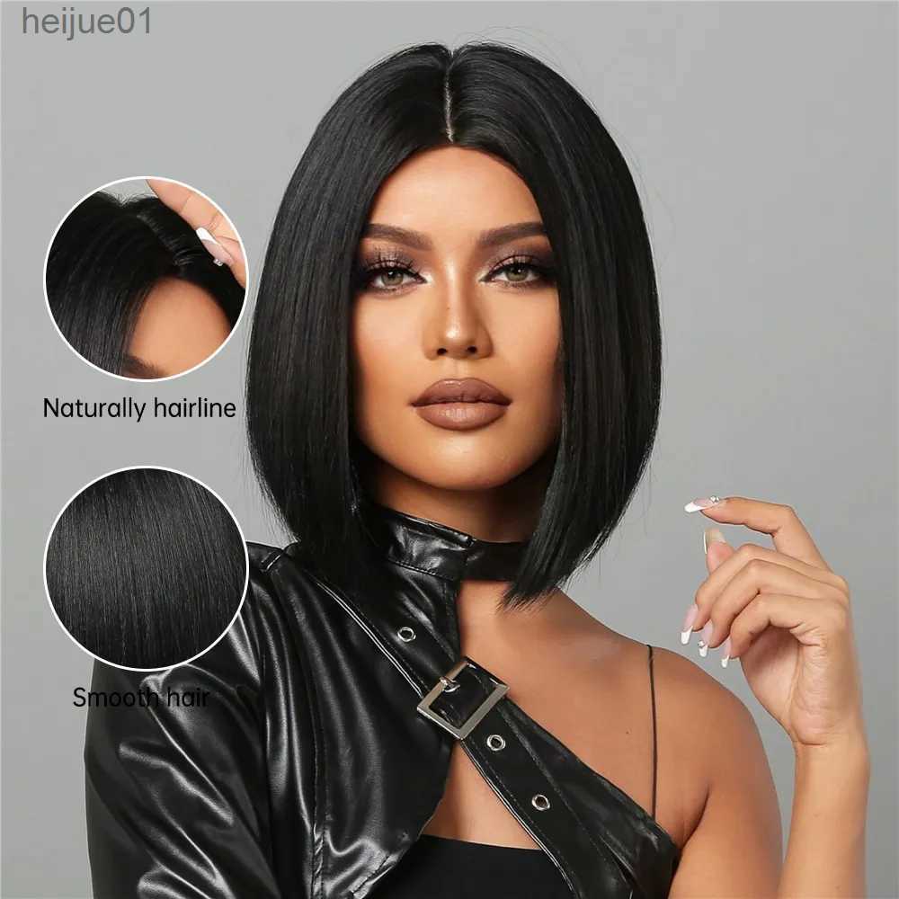 Synthetic Wigs Natural Hairline Hair For Black Women Short Straight Bob Middle Part Heat Resistant Synthetic Wig For Daily Use CosplayL231024