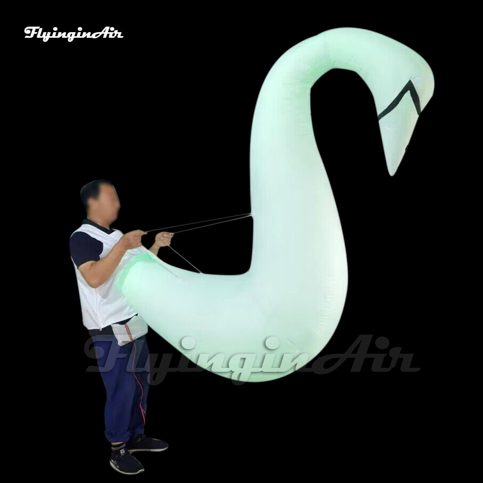 Amazing Parade Performance Lighting Inflatable Swan Costume Dancing Clothing 2m White Walking Blow Up Animal Mascot Suit For Event