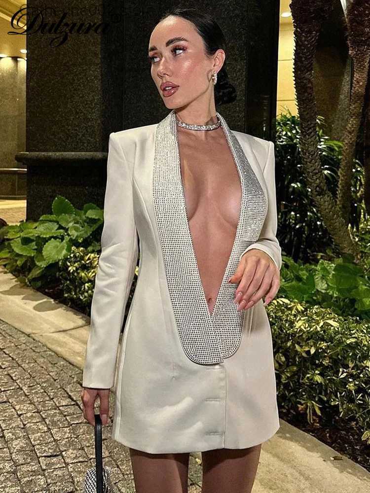 Women's Jackets Dulzura Solid Sparkly Crystal Rhinestone Shoulder Pad Backless Suit 2023 Summer For Women Classic Prom Elegant Evening Party T231