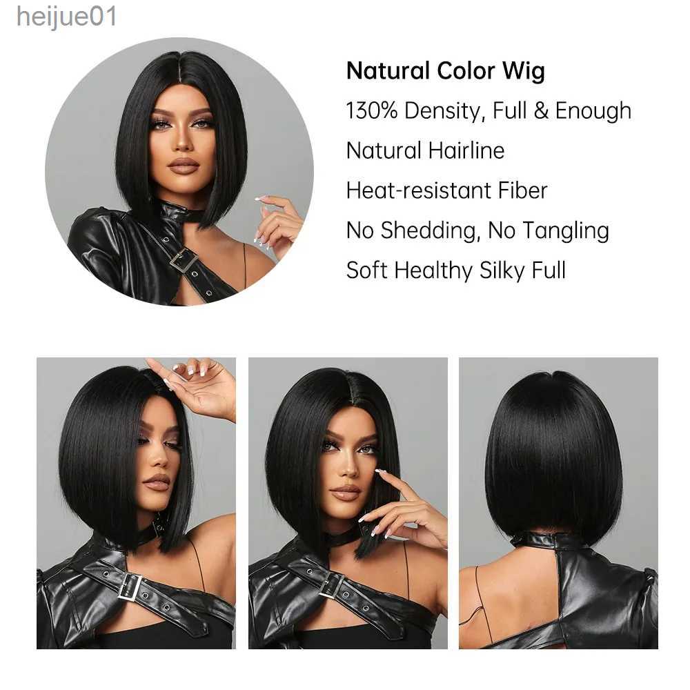 Synthetic Wigs Natural Hairline Hair For Black Women Short Straight Bob Middle Part Heat Resistant Synthetic Wig For Daily Use CosplayL231024