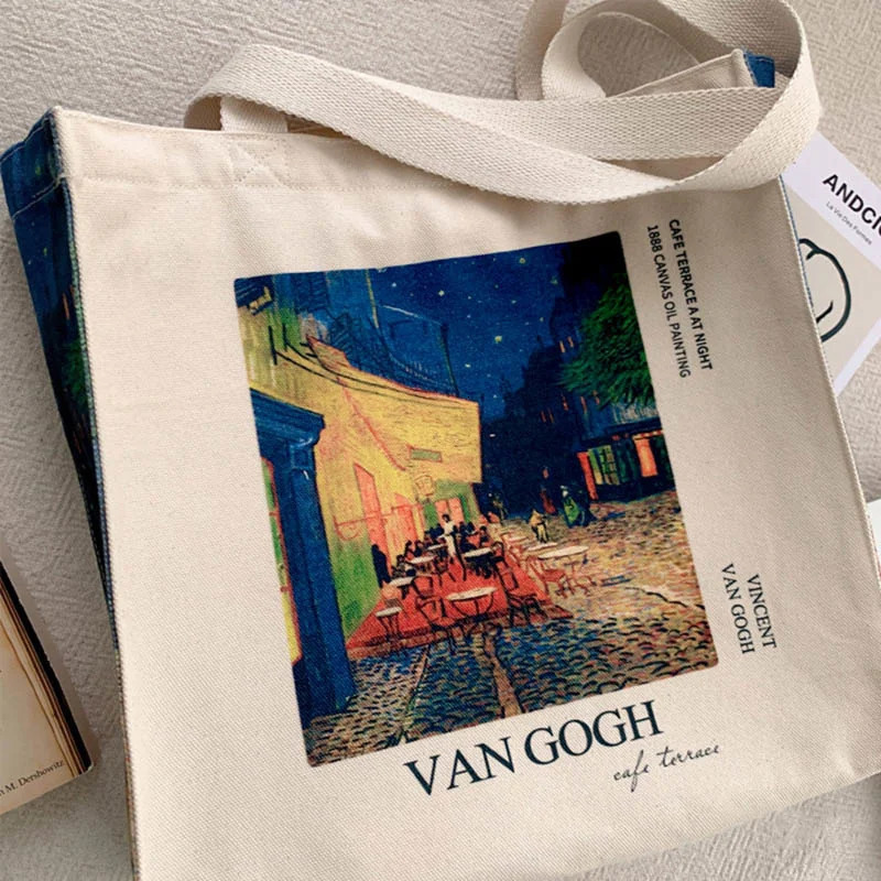 Evening Bags Poetry Lif Van Gogh coffee house Classic Thick Cotton Canvas Bag Style Zipper Single Shoulder Shopping Tote bag 231024