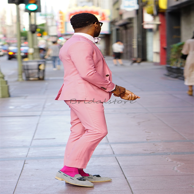 Slim Pink Wedding Tuxedos Lapel Two Pieces Men Blazers Custom Made Waistcoat Fitted Groom Men Boho Wedding Suits Causal Prom Groom Suit Evening Dinner