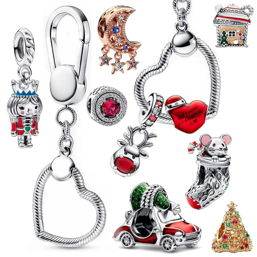 Charms 925 Sterling Silver Moment Key Ring Small Bag Heart Charm Holder Fit S925 Snake Charm For Women Jewelry Keychain