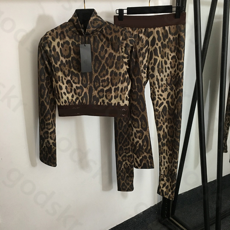 Leopard Print Tracksuit Shirt Leggings Women Yoga Set Slim Pullover Sweatshirt Fitness High Waisted Stretch Pants