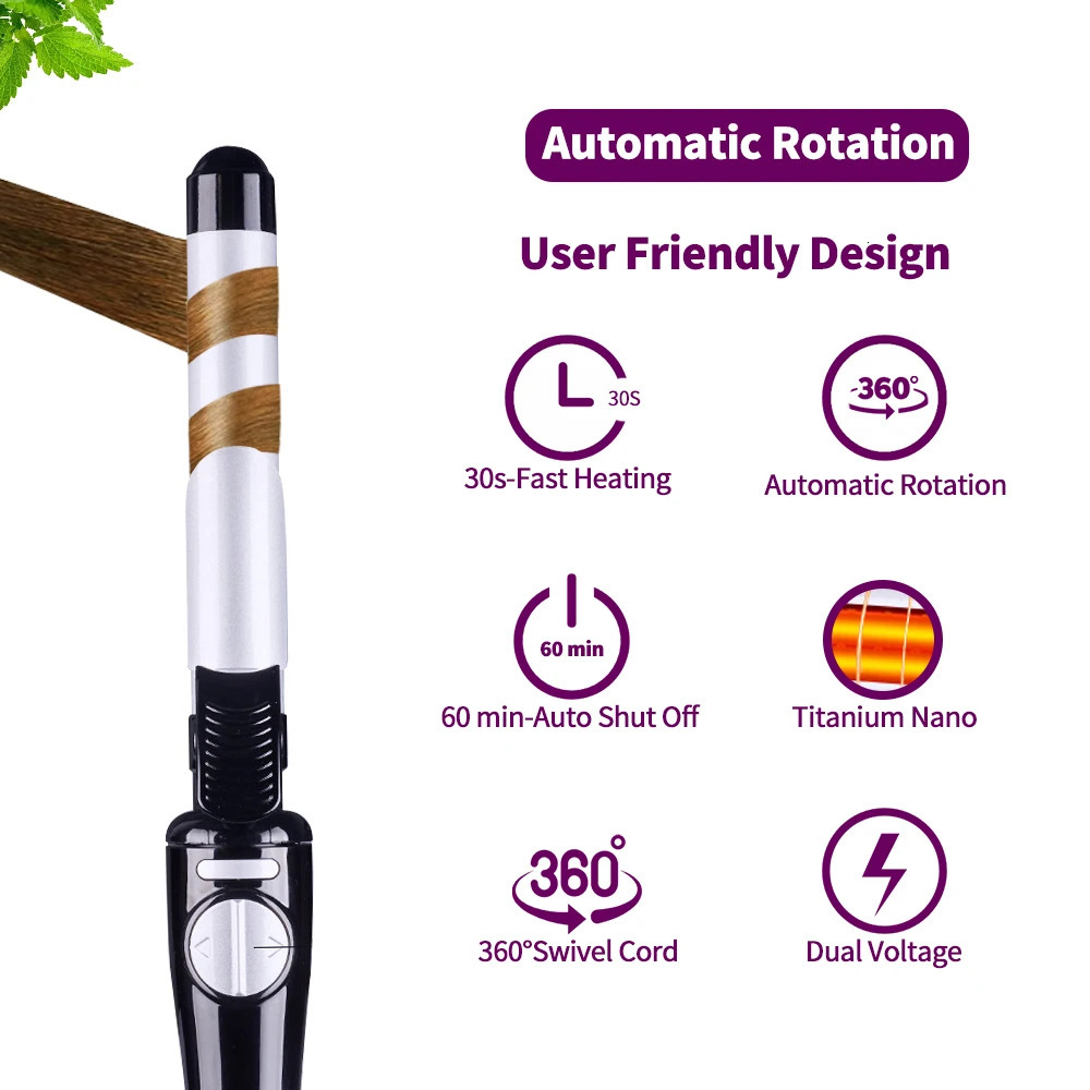 Curling Irons 1inch rotating curling iron LCD Ceramic Barrel Automatic Hair Curlers 25mm Roller Curls Wand Wave Styling Appliances 231023