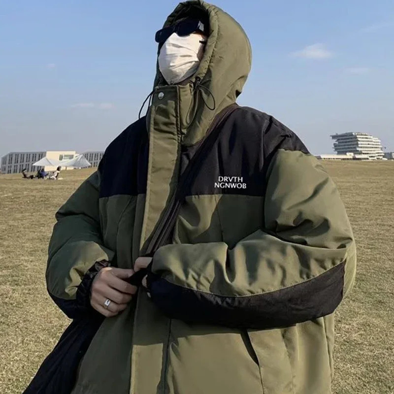 Men's Down Parkas Korean Patchwork Thicken Puffer Jacket Men Winter Streetwear Coat Windbreaker Outwear Coats Warm Cotton Padded 231023