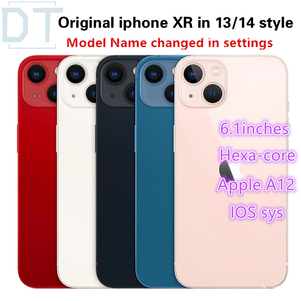 Original iphone XR in iphone 13/14 Style Flat Screen Cellphone Unlocked with iphone 14/13 box&Camera appearance 3G RAM 64GB 128GB 256GB ROM Mobilephon