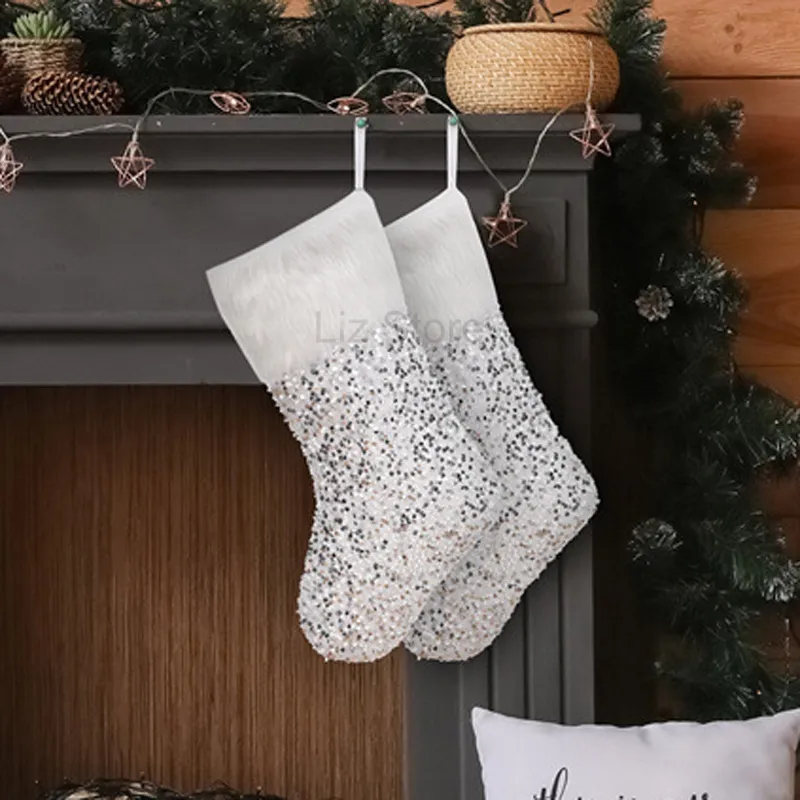 Sequin Stockings Xmas Children Candy Stocking Bag Christmas Tree Hanging Sequins Sock Home Party Decorations Soc