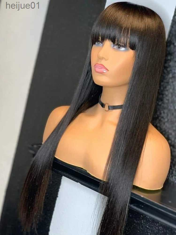 Synthetic Wigs 100% Human Hair Wig With Bangs Short Bob Human Hair Wigs For Black Women Cheap Brazilian Straight Black 30 Inch Long Fringe WigL231024