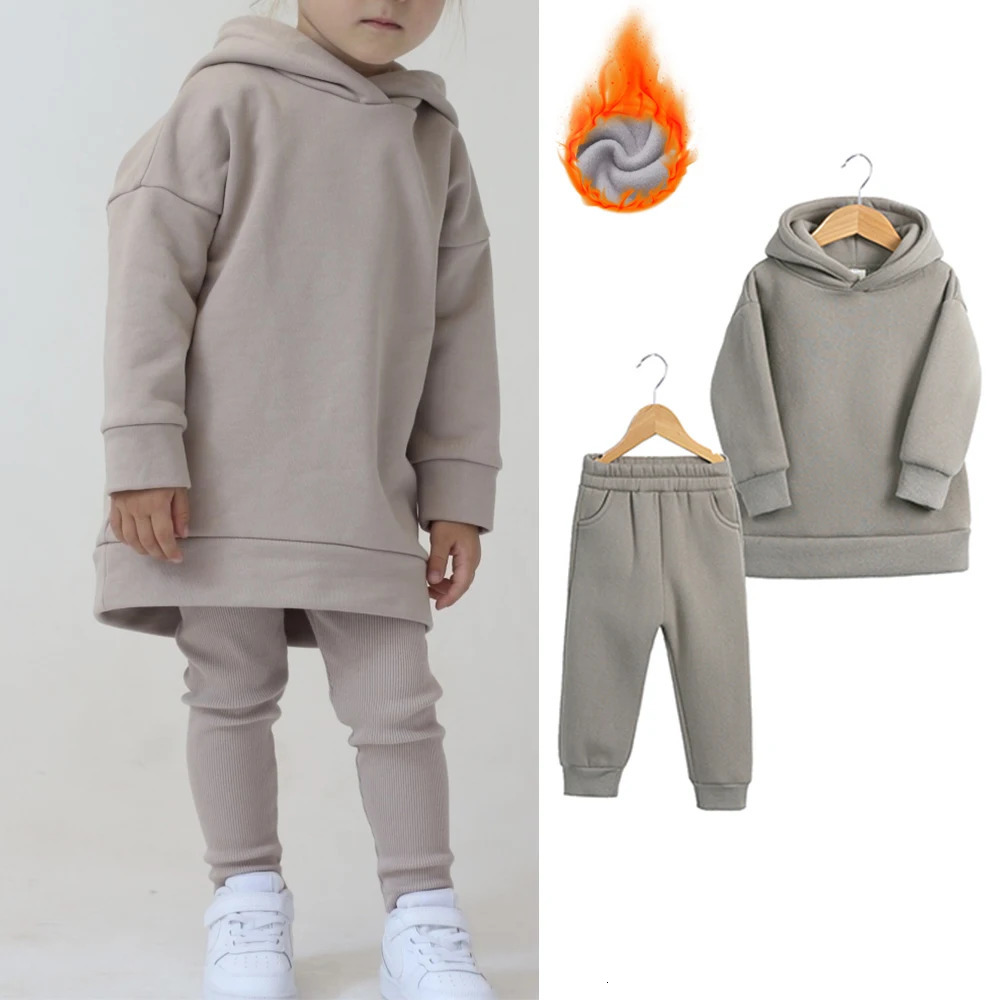 Clothing Sets 2pcs Boys Girls Children's Fleece Clothes Outwear Sets Autumn Winter Kids Hooded Sweatshirt Tracksuit Sportwear Suit For 2-12Y 2310