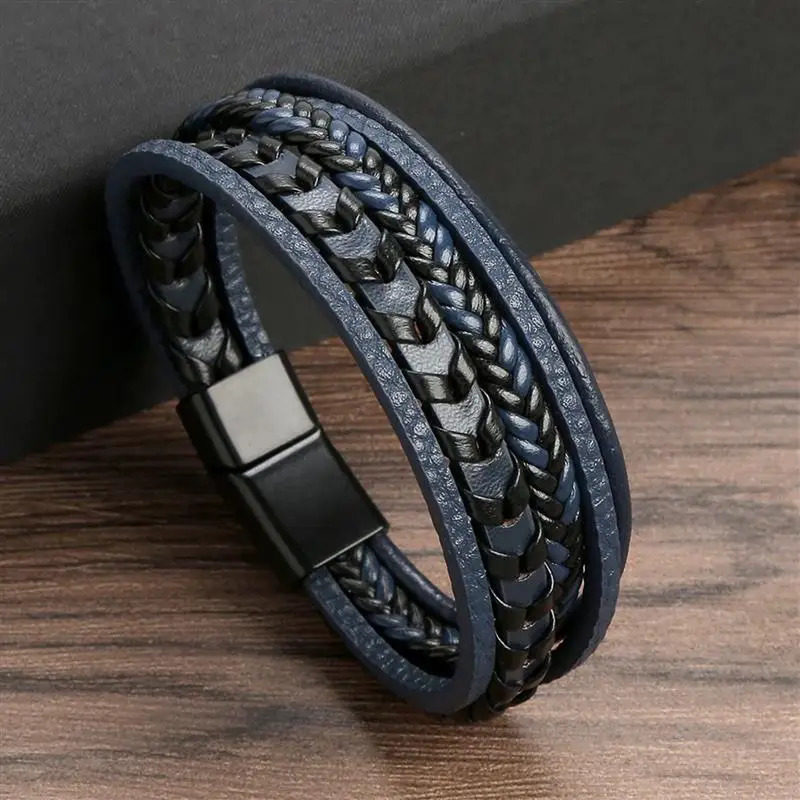 Charm Bracelets Classic HandWoven Leather Bracelet 192123cm Multilayer Leather Men Bracelets Punk Bangle for Friend Charm Jewelry Gifts 231025