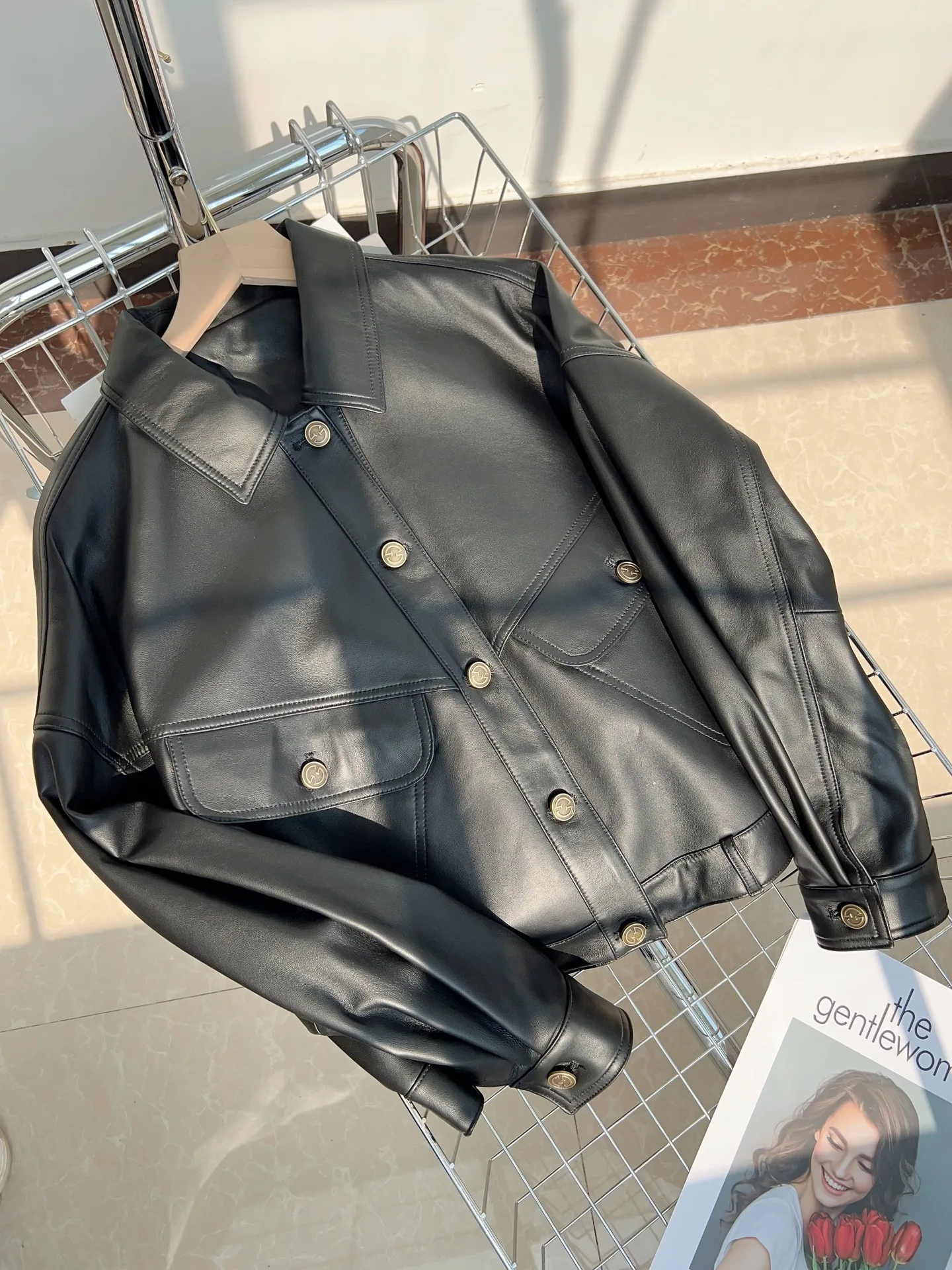 0C41N581 Genuine Leather Women's Coats Short Style Casual Versatile Jacket Spring and Autumn Appear Thin Motorcycle Sheepskin