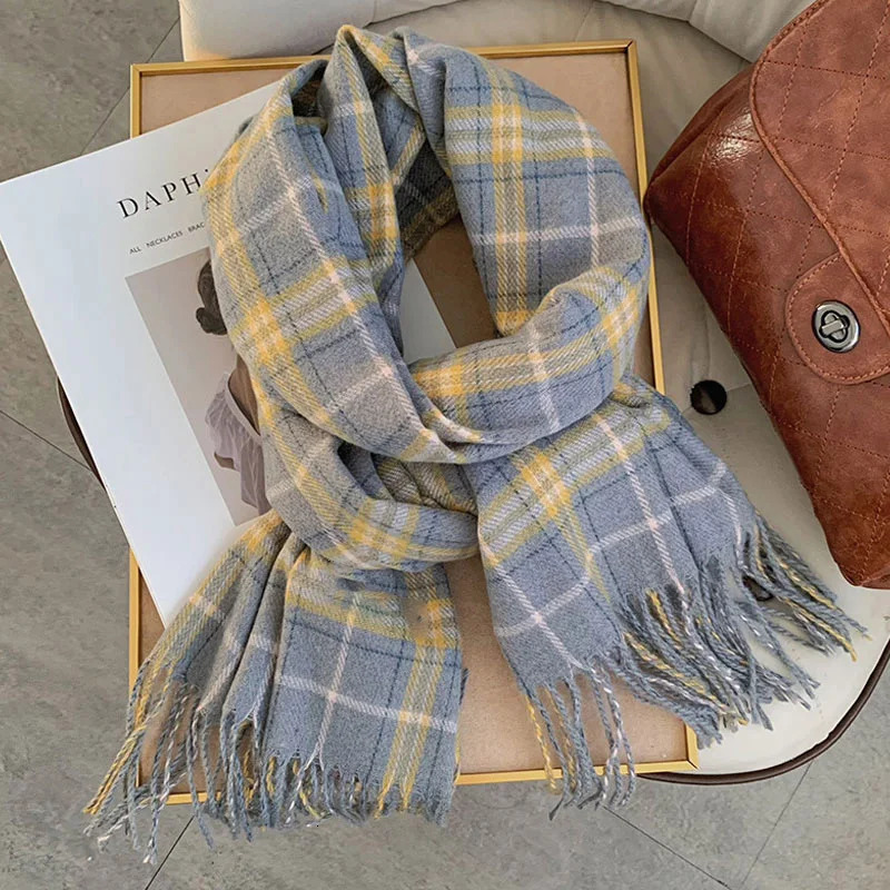 Sarong s Plaid Cashmere Scarf Autumn Winter Check Pashmina Scarves Warm Casual Muffler Female Shawl Coldproof Tassel 231025