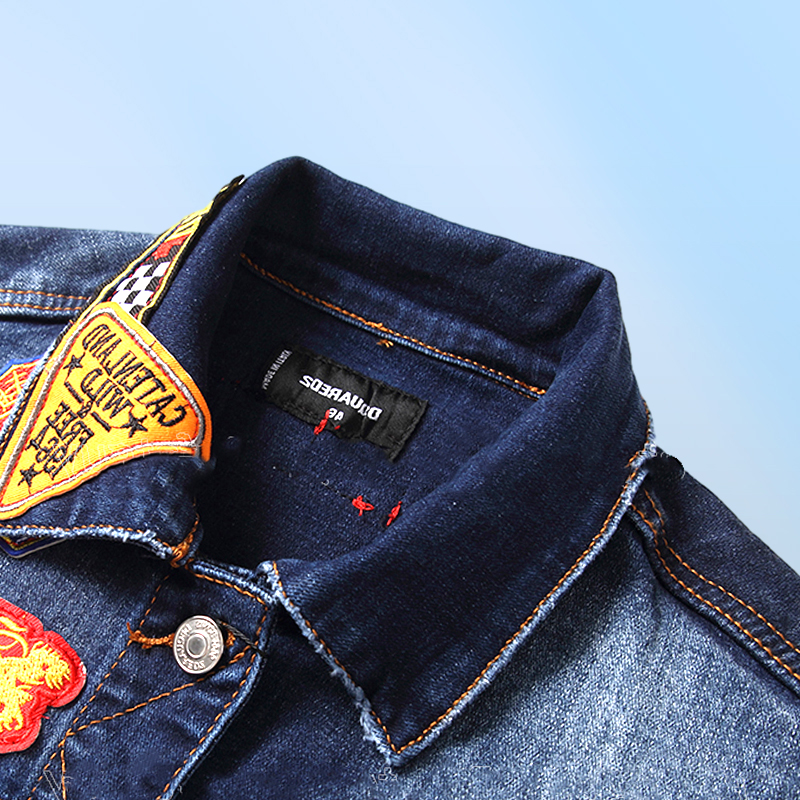 Men Embroidered Badge Denim Jacket Streetwear Hip Hop Men039s Motorcyle Jean Jackets Male Fashion Slim Outerwear Chaqueta Hombr