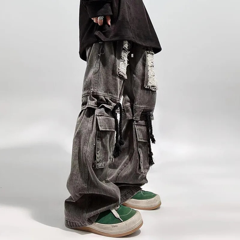 Mens Jeans PFNW Hip Hop High Street American Vintage Trendy Loose Workwear Straight Wide Leg Denim Pants Chic Punk 12Z4513 231024