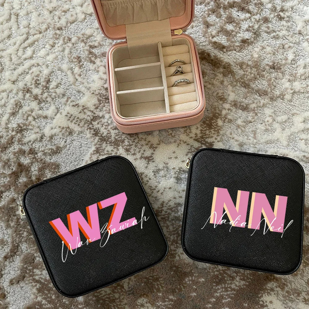 Jewelry Boxes Custom Initial Letters Leather Travel Jewelry Box Shadow Monogram Jewelry Box with Name Bridesmaid Proposal Gifts for Her 231025