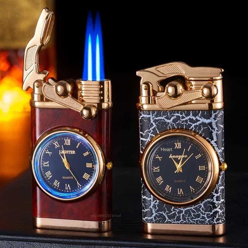 Lighters Windproof No GasLighter Wrist Watch Cigar Lighter Outdoors Jet Double Tube Gadgets for Men Cigarette Accessories Fires W260202