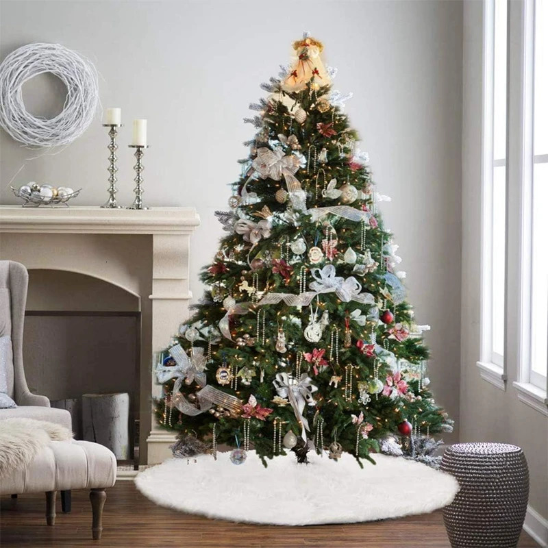 Christmas Decorations Large Christmas Tree Skirt Ornament White Plush Fur Xmas Tree Base Mat Covers Merry Christmas Decoration for Home Year 231025