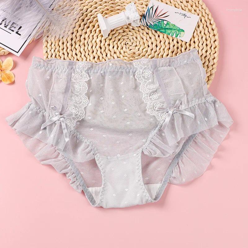 Women's Panties Women Lotus Leaf Sexy Lace Pants Safety Shorts Brief Lolita Sweet Bowknot Female Underwear Transparent Mesh Big Size