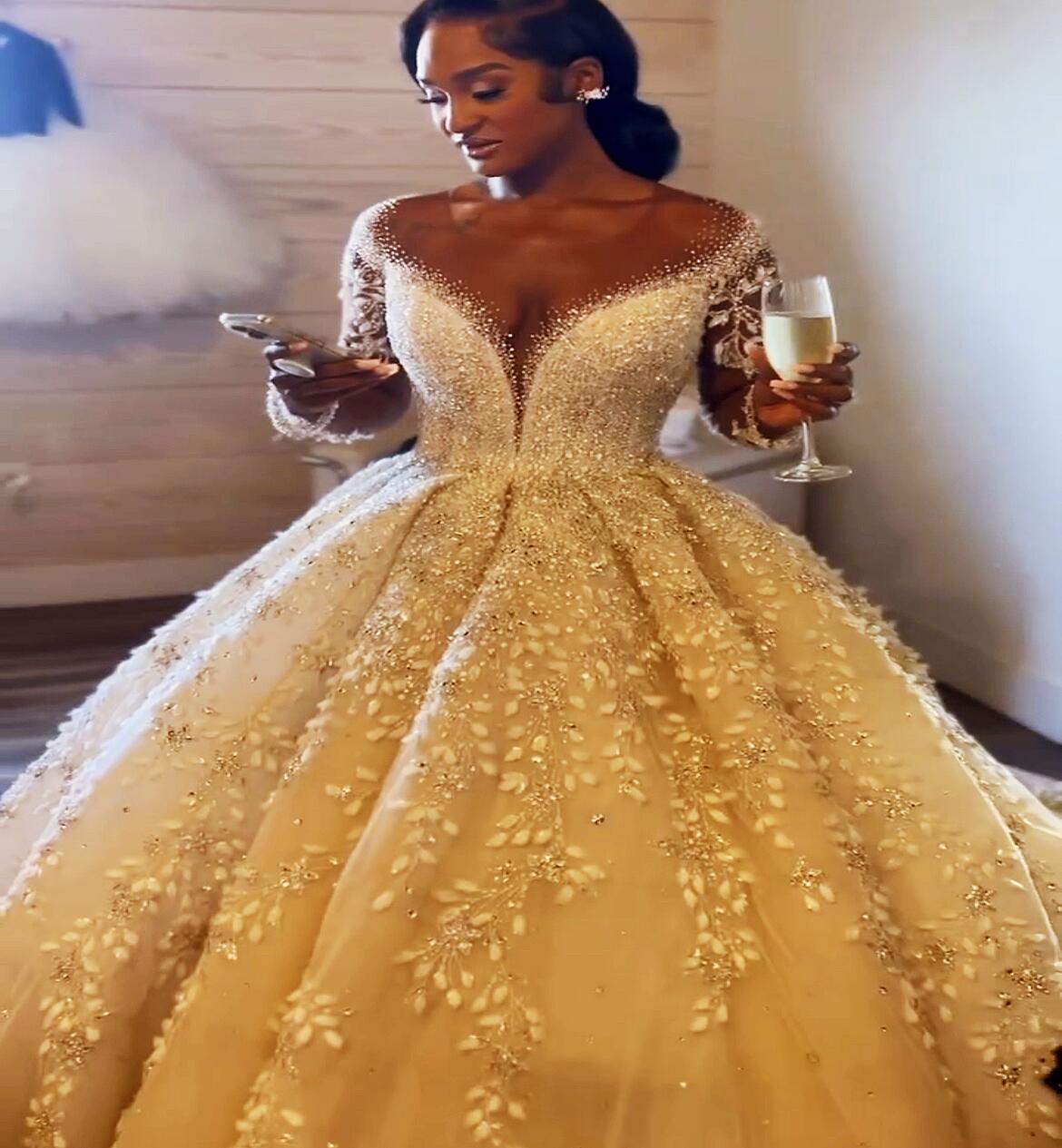 2023 Oct Arabic Aso Ebi Plus Size Ball Gown Luxurious Wedding Dress Lace Beaded Tulle Bridal Gowns Dresses ZJ266