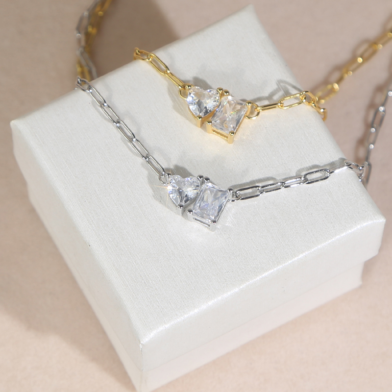 Mini Heart Love Recetangle Elliptic Zircon Charm Choker Necklace with Link Chain Hip Hop Women Men Full Paved 5A Cubic Zirconia Wedding Gift Jewelry